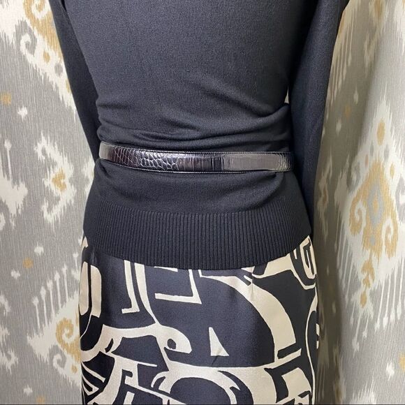 Ralph Lauren Black & Ivory Art Deco Abstract Auto Pattern Silk Pencil Skirt - Picture 1 of 16